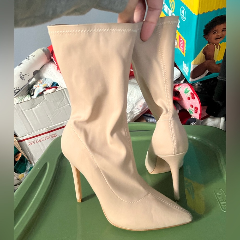 Elegant Cream Stiletto Boots